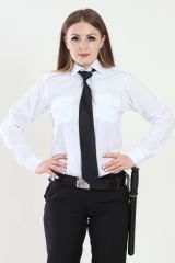 Bayan Kravat Yaka Beyaz Güvenlik Gömlek