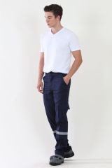İş Pantolonu Lacivert  (Komando Cepli Şeritli) %100 Pamuk Gabardin