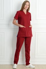 Likralı V Yaka Bordo Cerrahi Forma