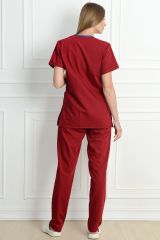 Likralı V Yaka Bordo Cerrahi Forma