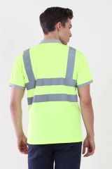 Polo Yaka Sarı Dry Touch Nefes Alabilen Tshirt Reflektif Şeritli