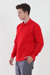 Polo Yaka Kırmızı Sweatshirt iki İplik Şardonlu