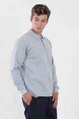 Polo Yaka Gri Melanj Sweatshirt iki İplik Şardonlu