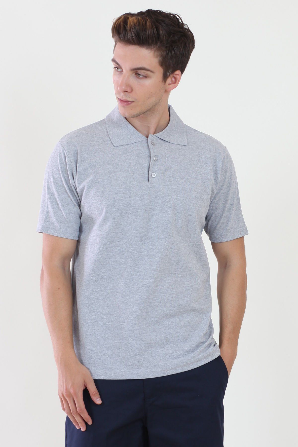 Polo Yaka Gri Melanj Tshirt