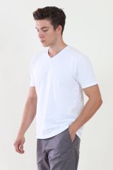 V Yaka Beyaz Tshirt