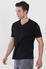 V Yaka Siyah T-shirt