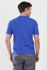 V Yaka Saks Mavi Tshirt