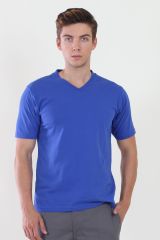 V Yaka Saks Mavi Tshirt