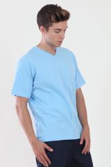 V Yaka Açık Mavi Tshirt