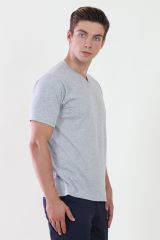 V Yaka Gri Melanj Tshirt