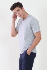 V Yaka Gri Melanj Tshirt