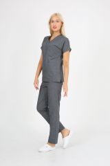 Doktor Hemşire Forması Gri Melanj  Scrubs Takım Terikoton Unisex