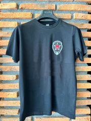 Siyah Bisiklet Yaka Özel Güvenlik Baskılı Tshirt Kısa Kollu Göğüs Armalı