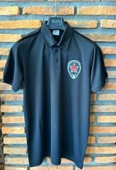 Siyah Polo Yaka Özel Güvenlik Baskılı Apoletli Tshirt Kısa Kollu Göğüs Armalı (Drytouch)