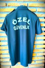Siyah Polo Yaka Özel Güvenlik Baskılı Apoletli Tshirt Kısa Kollu Göğüs Armalı (Drytouch)